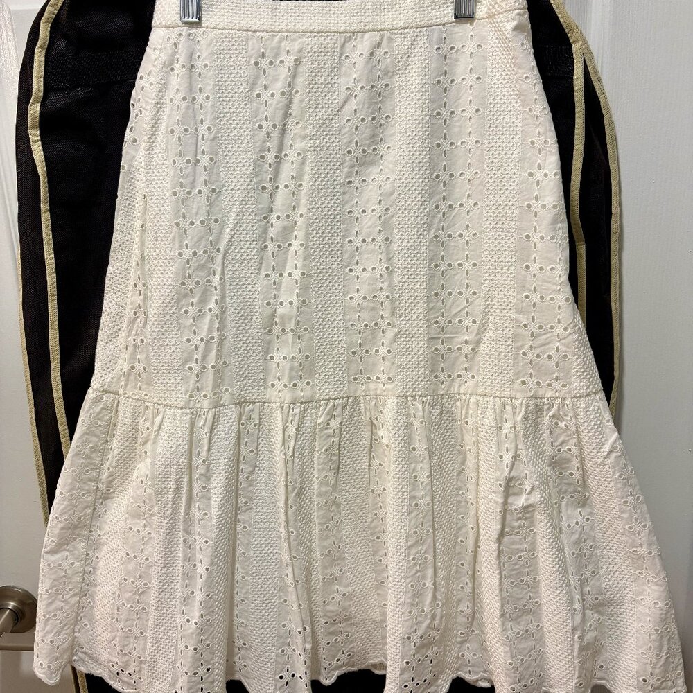 J. Crew Tiered Scalloped Skirt Size 2 Color Marine Salt White Eyelet